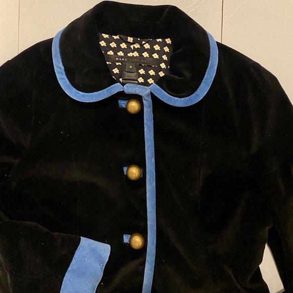 Marc Jacobs Velvet Black Blue Gold Button Blazer Jacket Size 4 - Picture 2 of 7